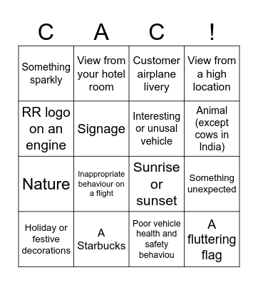 Travel Bingo Card