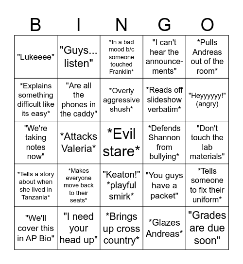 Crawford Bingo Card