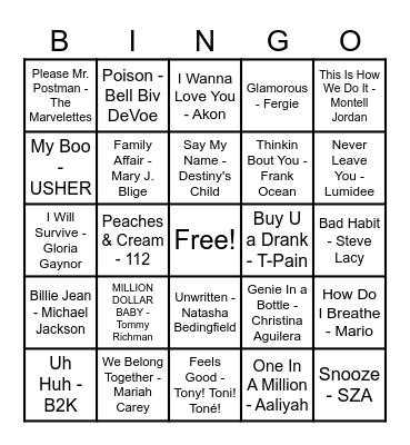 R&B Hits! Bingo Card