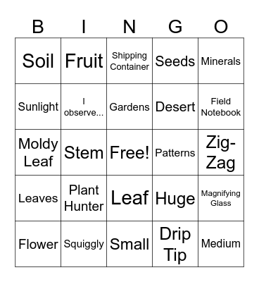 Plant Bingo Card