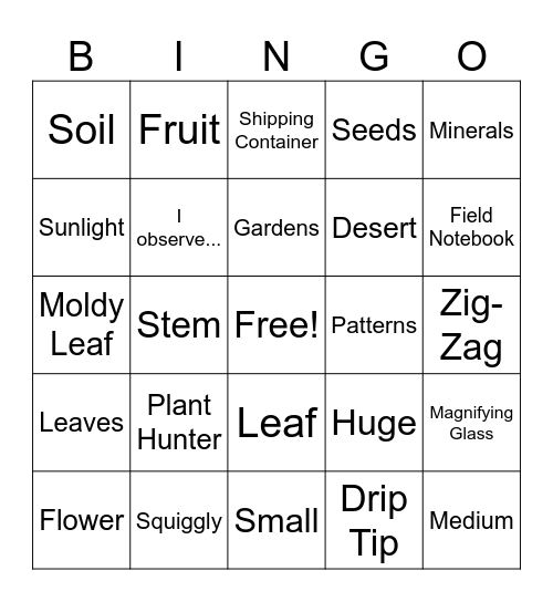 Plant Bingo Card