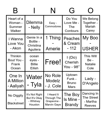 R&B Hits! Bingo Card