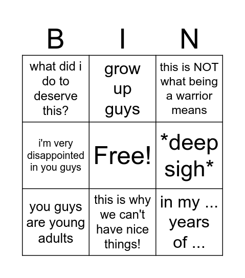 special bingo Card