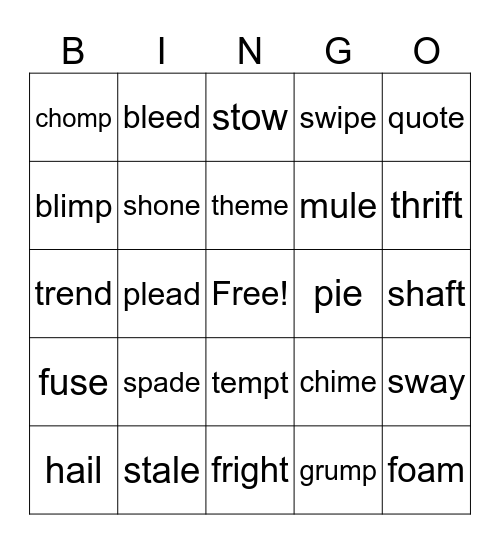 Blends, CVCe, Vowel Teams Bingo Card