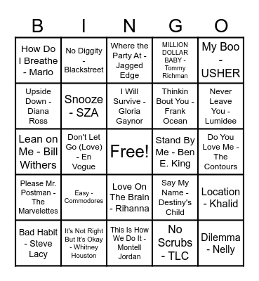 R&B Hits! Bingo Card