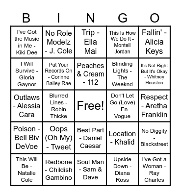 R&B Hits! Bingo Card
