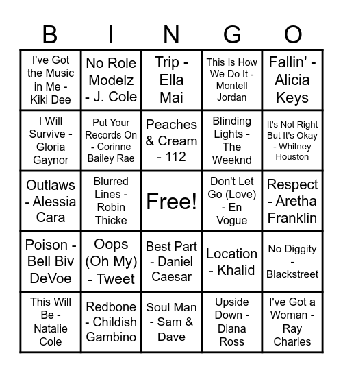 R&B Hits! Bingo Card