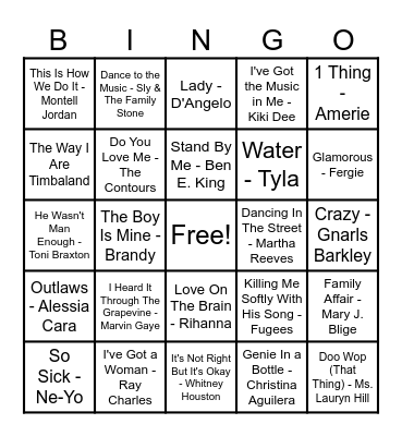 R&B Hits! Bingo Card