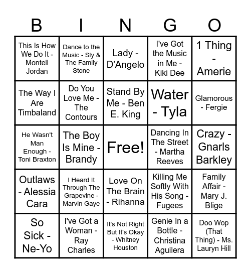 R&B Hits! Bingo Card