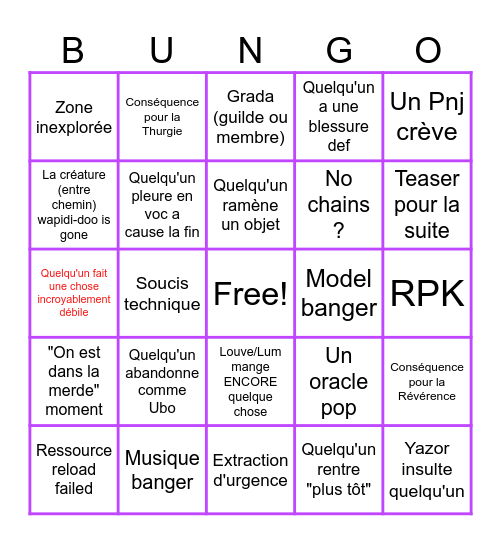 NEX Bingo Card