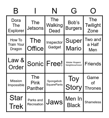 Theme Songs Bingo Card