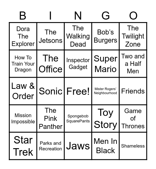 Theme Songs Bingo Card