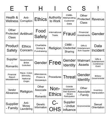 Global Ethics Bingo! Bingo Card
