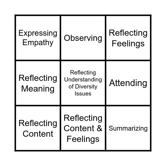 Active Listening Bingo Card