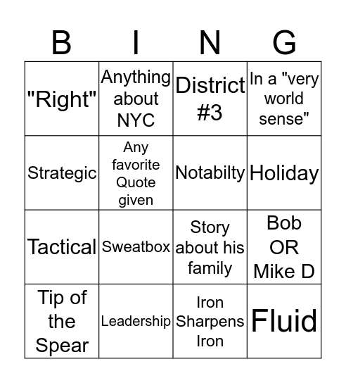 McKinley Bingo Card