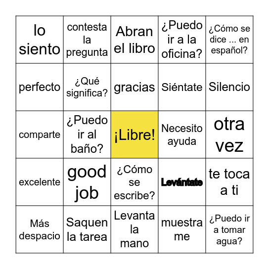 Commands & Expressions (EXP) Bingo Card