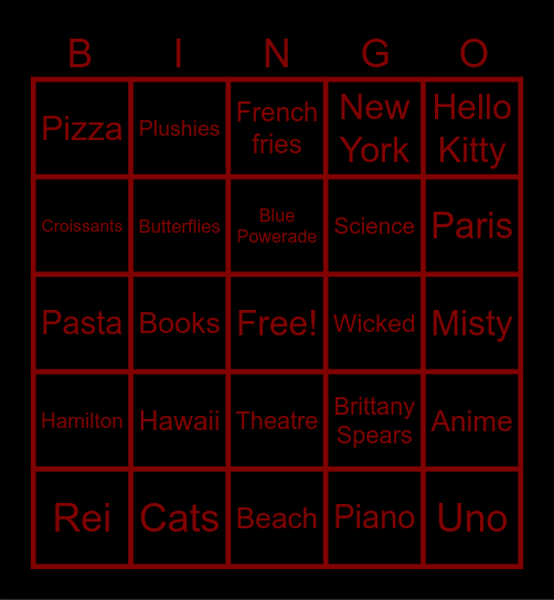 Alyssa’s favorites Bingo Card