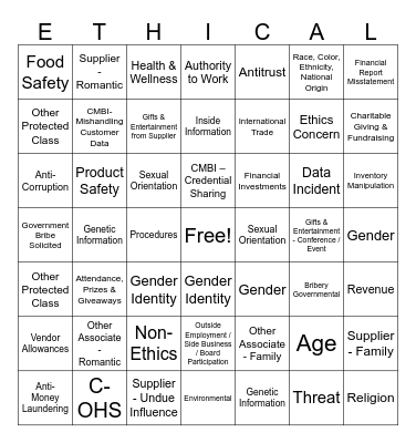 Global Ethics Bingo! Bingo Card