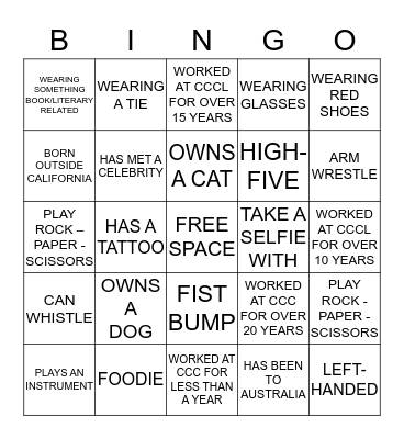 PERSONALITY BINGO Card