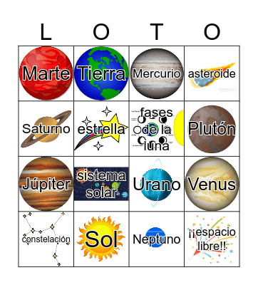 Sistema Solar Bingo Card