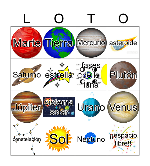 Sistema Solar Bingo Card