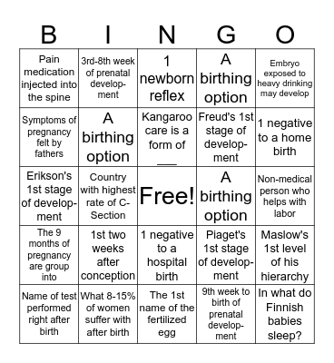 Birthing Bingo! Bingo Card