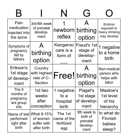 Birthing Bingo! Bingo Card