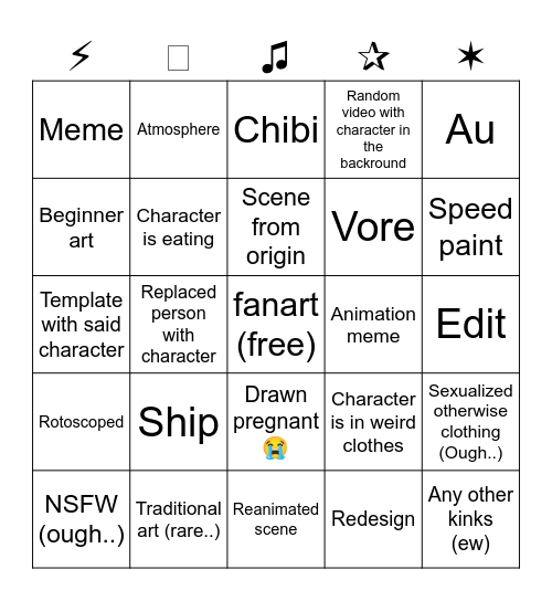 Character search bingo ! Bingo Card