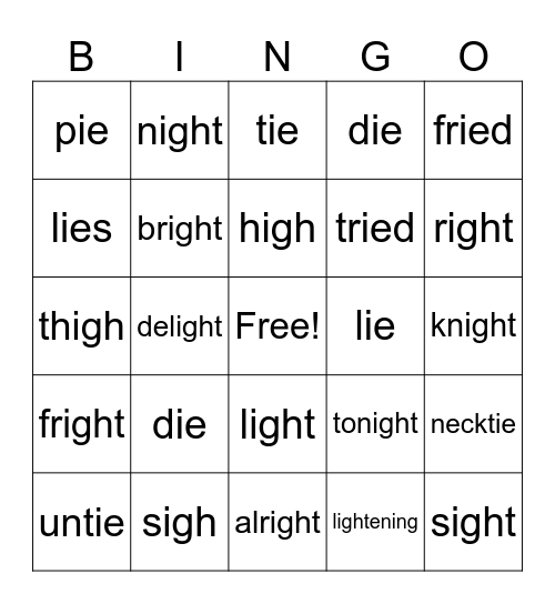 igh & ie Bingo Card