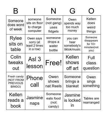 Untitled Bingo Card