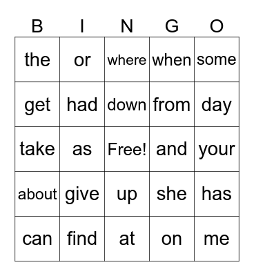 Sight Words 2 Bingo Card