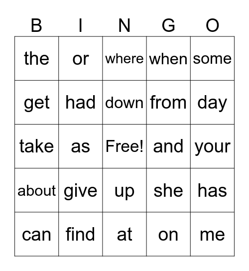 Sight Words 2 Bingo Card