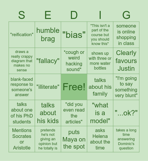 Health Informatics Bingo Card
