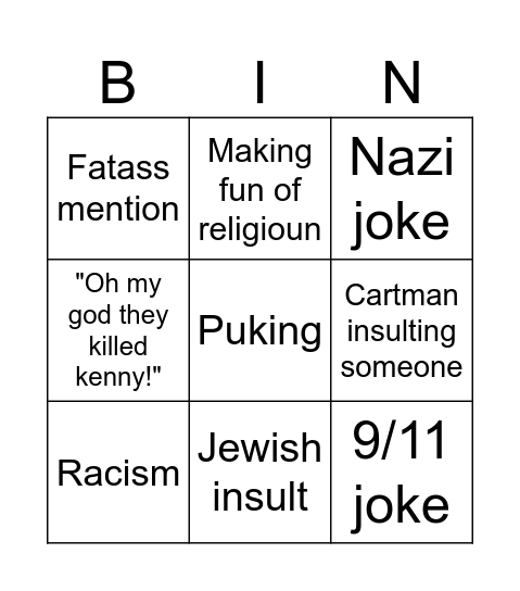 South Bingo Card