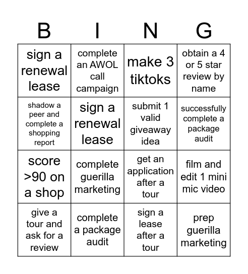 537 Leasing and Marketing Bingo Card