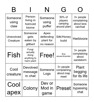 Terra Bingo Card