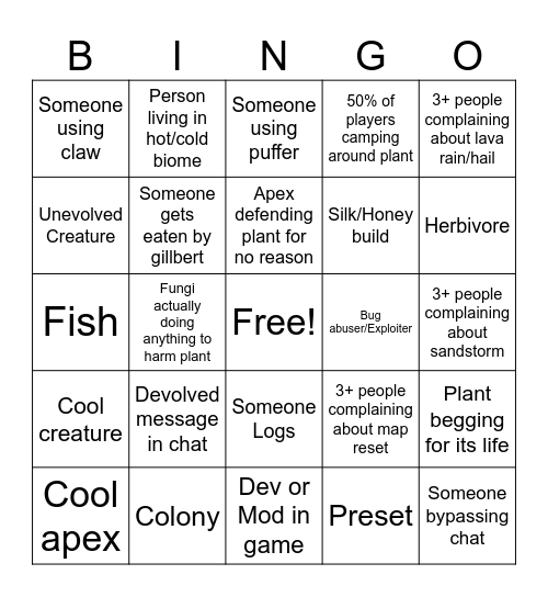 Terra Bingo Card