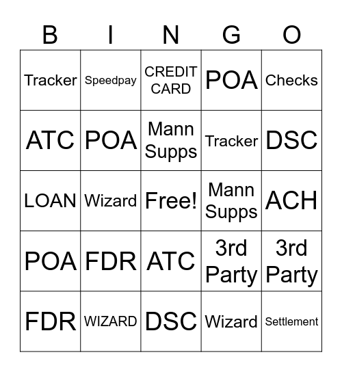 Settlement Bingo Card