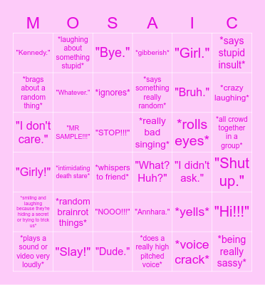 Mosaic Kids Bingo Card