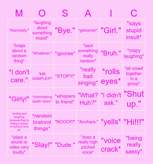 Mosaic Kids Bingo Card