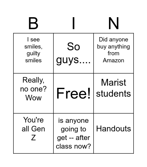 Professor Chando Bingo Card