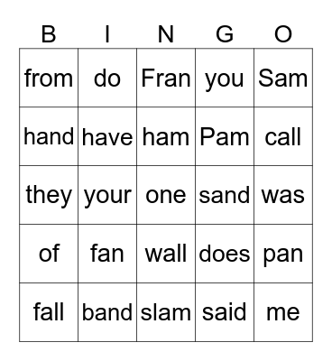 Fundations 1-5 Bingo Card