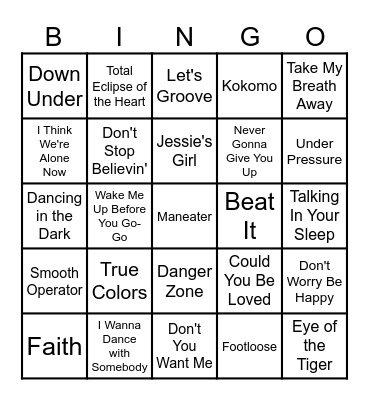 80's Music Bingo Card