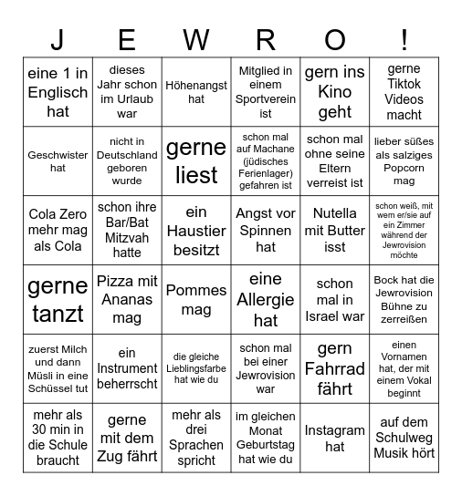 Finde jemanden, der/die Bingo Card