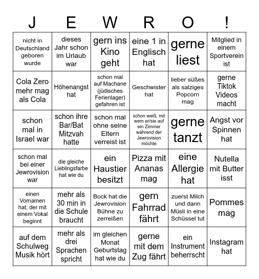 Finde jemanden, der/die Bingo Card