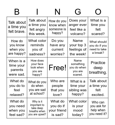 Emotion Regulation Bingo Card