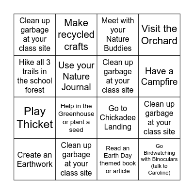 Earth Month Bingo Card