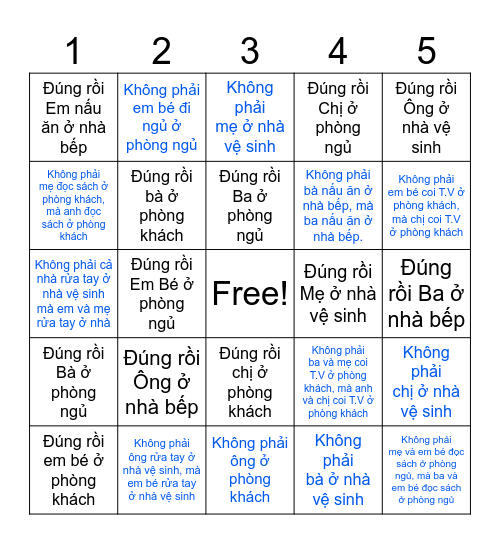 Gia Đình, Phòng và Hoạt Động Bingo Card