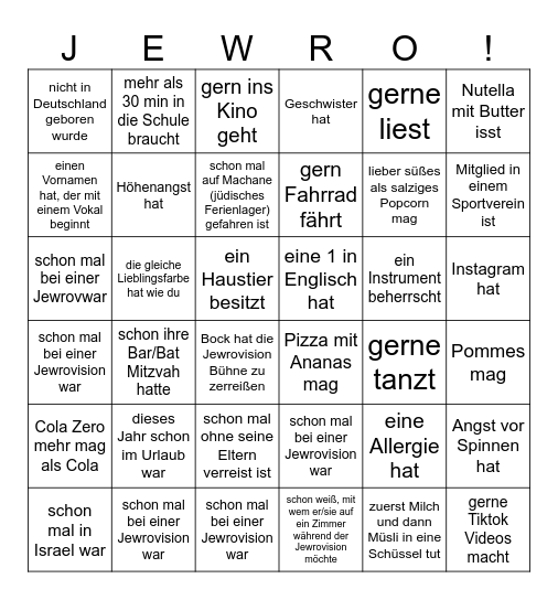 Finde jemanden, der/die Bingo Card