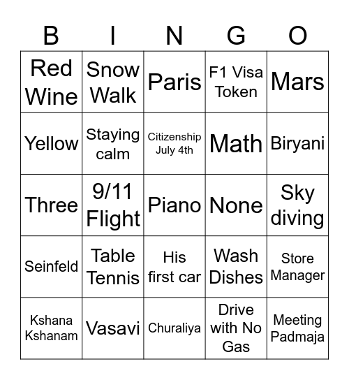 Untitled Bingo Card